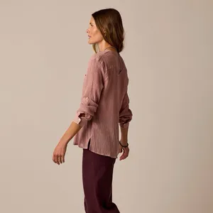 Carve Designs Dylan Gauze Popover Henley Organic Cotton Small Pink thumbnail 3