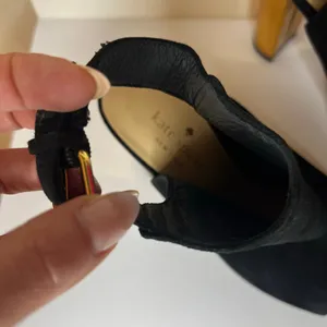 Kate Spade Black suede peep toe gold block heeled sandals WOMENS 6.5 thumbnail 5
