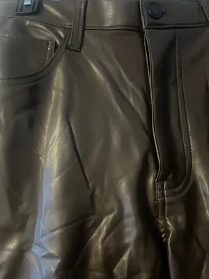 Abercrombie Women Brown Faux Leather Pants - Classic Straight Fit thumbnail 2