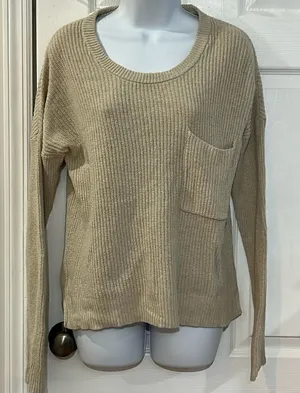 Madewell Sweater Women Beige Knit Cotton Blend Long Sleeve Slit‎ Pullover size S thumbnail 1