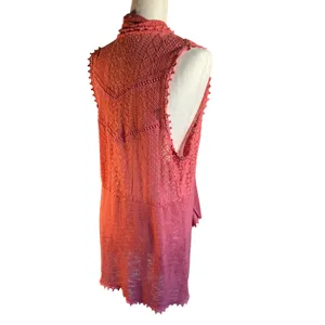 Coral Lace Crochet Long Vest Open Front Draped boho sleeveless thumbnail 3