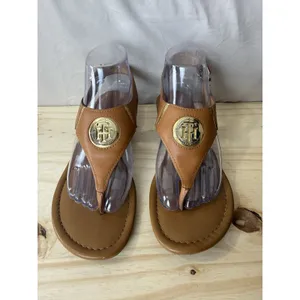 Tommy Hilfiger Women Thong Sandals Brown Ankle Strap Gold Buckle Open Size 8 M thumbnail 2