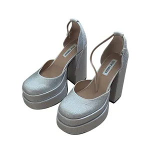 Steve Madden Charlize Silver Rhinestone stacked Platform Heels Size 8 thumbnail 6