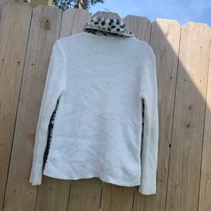 Lisa‎ International Cream Spots Faux Fur Suede Sweater Jacket Sz small zebra thumbnail 6