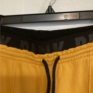 PINK Victoria's Secret Mustard Yellow Track Joggers with Black Trim thumbnail 4