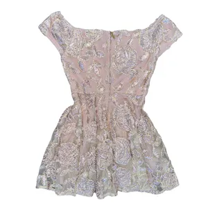 Blush Pink Embroidered Lace Wedding Guest Dress Size Large 3D Floral Formal thumbnail 3