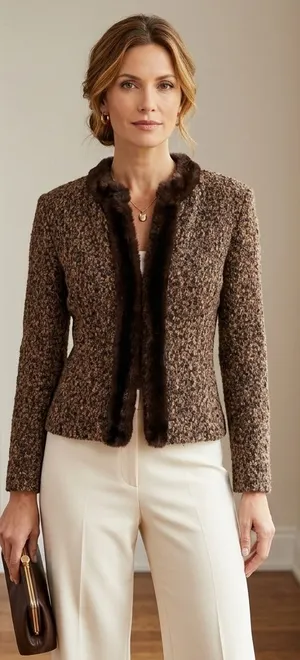 Rabbit Rabbit Rabbit Brown Bouclé Jacket with Faux Fur Trim Size 2 thumbnail 1