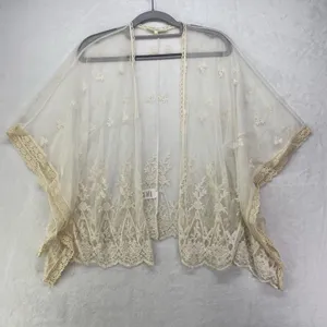 Haute Society coverup Womens S Beige Lace Sheer Open Drape Top mesh -‎ flaw thumbnail 1
