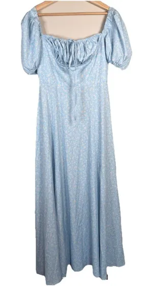 Milkmaid Dress Tallulah‎ Blue White Floral Midi Sz M Cottagecore Peasant Kutumai thumbnail 1
