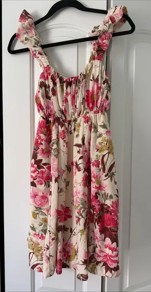 Abercrombie & Fitch Cream Sundress with Pink Floral Print thumbnail 1