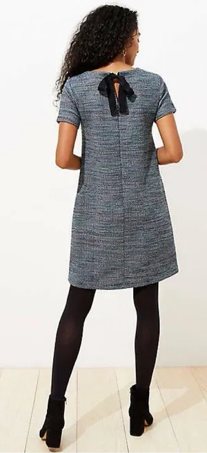 LOFT Tweed Button Pocket Short Shift Dress Blue Sz 12 thumbnail 2