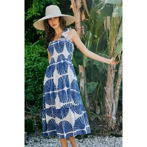 SO ME Abstract Print Smocked Bodice Tiered Lined Midi Dress - Navy - Medium thumbnail 12