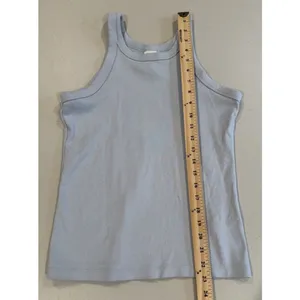 H&M Basics Fitted Ribbed High Neck Tank Top Medium Light Blue Travel Minimalist thumbnail 4