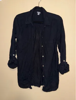Aerie Womens Large Black Button Down Textured Long Sleeve Relaxed Top Minimalist thumbnail 1