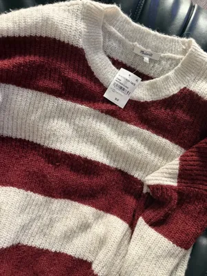 Madewell red and White Striped soft Knit Pullover Sweater thumbnail 2