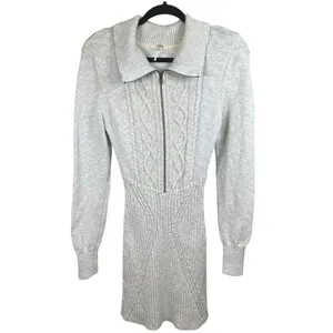 Free People Mont Blanc Mini Dress Cable‎ Knit Zip Quiet Luxury Bodycon M Oatmeal thumbnail 6