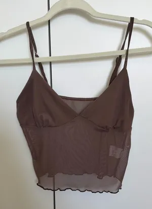 Amazon Brown mesh crop top thumbnail 1