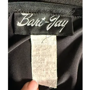 Vintage 80s Bari Jay Black Velvet Satin Belted Peplum Midi Cocktail Dress 9/10 thumbnail 6