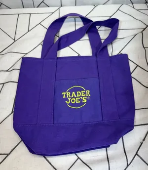 Trader Joe's‎ Mini Canvas Tote Bag Small Purple Embroidered Logo Shopper thumbnail 1