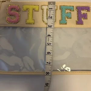 Source Unknown BEIGE COLORED CLEAR CHENILLE LETTER “STUFF”  BAG SUPER CUTE VERY VERSATILE FUN thumbnail 10
