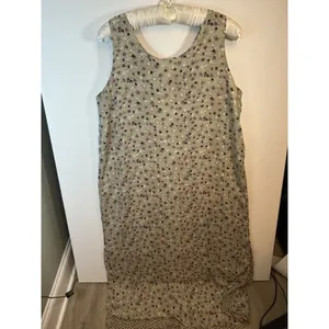 Reversible Maxi Dress L XL Floral Polka Dots Sleeveless Side Slits Tan Gray Mult thumbnail 10