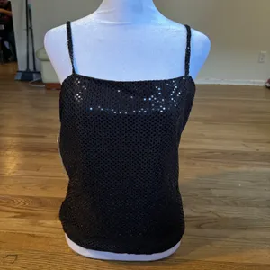 Byer California Black Sequin Camisole Top Vintage Y2K Spaghetti Strap NWT‎ Large thumbnail 2
