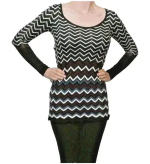 White House Black Market Sweater Womens Medium Multicolor Chevron Scoop Neck thumbnail 1
