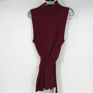 By Anthropologie Burgundy Merino Wool Blend Sleeveless Turtleneck Tunic Belted M thumbnail 2