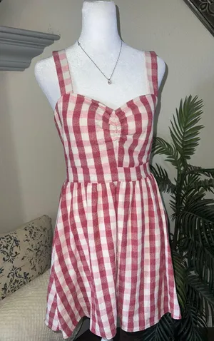 ZARA Red Gingham Checkered Sweetheart Dress Size M thumbnail 4