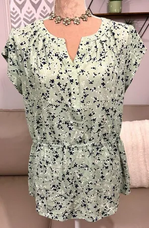 41 Hawthorn Stitch Fix Floral Blouse Custom Tailored Fit Cinch Women’s Sz Large thumbnail 1