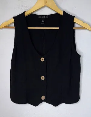 aqua‎ linen blend sleeveless Crop Button Down Vest Black Small thumbnail 1
