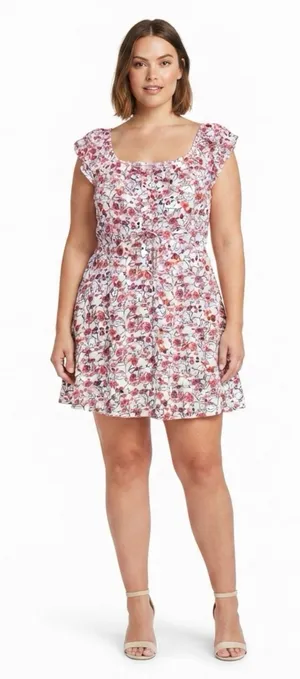 Loveappella Pink Floral Fit & Flare Dress XL Flawed thumbnail 1