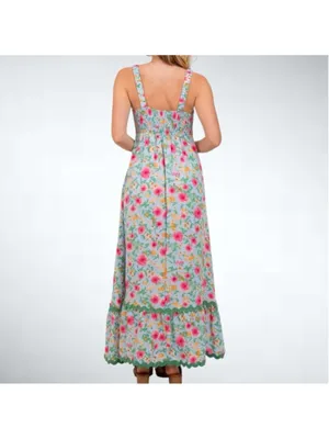 Size S Easel Los Angeles Blue Floral Contrast Wavy Trim Maxi Dress thumbnail 2
