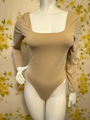 NWT Long Sleeve Square Neck Bodysuit in beige thumbnail 1