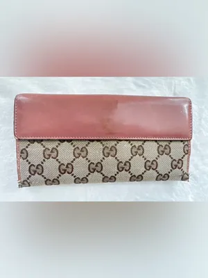Gucci Vintage Pink Brown & Beige Monogram Canvas Heart Snap Wallet thumbnail 2