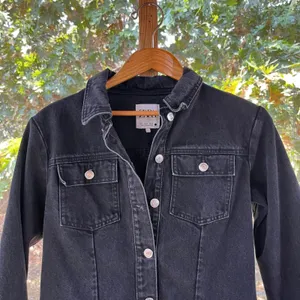 Zara Women's Black Denim Long Sleeve Mini Shirt Dress Size L thumbnail 4