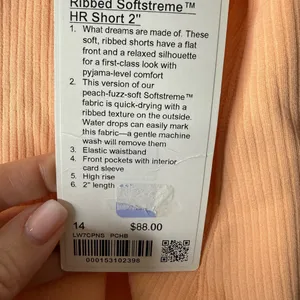 NWT Lululemon ribbed soft stream high rise shorts 2” size 14 peach Bellini thumbnail 8