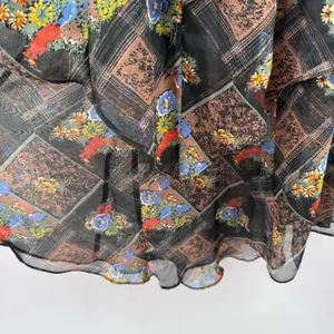 Free People Dress SZ 6 Daisy Chain Floral Plaid Chiffon Tiered Ruffle Sheer Boho thumbnail 14