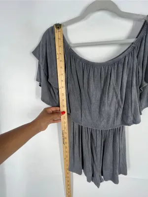 Soprano Gray Ribbed Off-Shoulder Romper‎ thumbnail 9