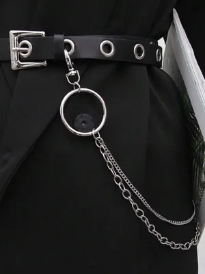 Black Grommet Belt with Silver Chain Accent New thumbnail 4