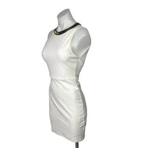 H&M White Gold Beaded Neck Formal Cocktail Bodycon Sheath Mini Dress Size S thumbnail 3