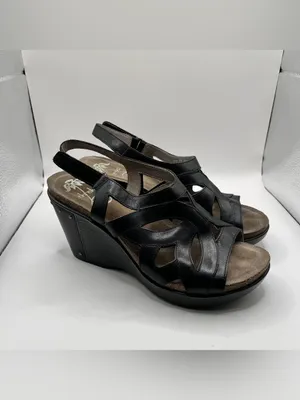 Dansko Felicia black leather wedge sandals, stylish strappy cut-out upper 39 thumbnail 10
