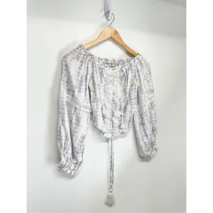 SURF GYPSY Metallic Star Print Crochet‎ Ruched Off Shoulder Crop Top Size Small thumbnail 2
