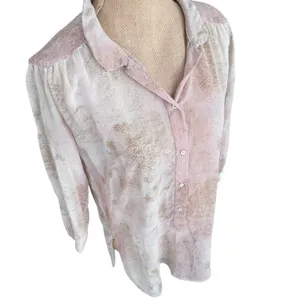 Wilfred 100% Silk Cream/pink Hi Low Henley Blouse‎ Old Money Flowy Career Small thumbnail 3