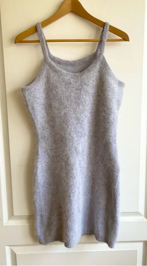 Vintage Y2K Cashmere Blend Sweater Dress Size Small Light Gray Super Fuzzy 2000s thumbnail 1