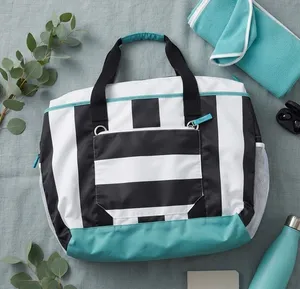 Black & White Stripe Tote with Teal Accent - Women's Bag thumbnail 1