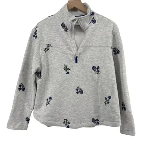 Wonderly Floral Embroidery Long Sleeve 1/4 Brushed Terry Sweatshirt Gray Women S thumbnail 1