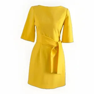 Alice + Olivia Virgil Belted Mini Dress Women's 0 Yellow Boat Neck thumbnail 2