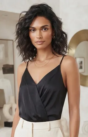 Express Black Satin Surplice Bodysuit thumbnail 1