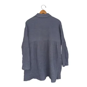 Zara‎ Slate Blue Grey Textured Cotton Gauze Button Down Shirt Dress Oversized M thumbnail 6